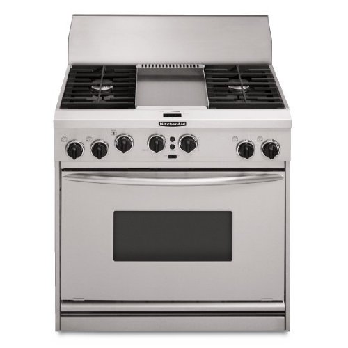 Kitchenaid KDRP463LSS 36 in. 4 Burners & Griddle Porcelain-on-Steel Cooktop True Convection Oven