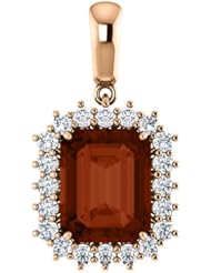 14K Rose Gold 10.00x8.00mm Emerald Cut Mozambique Garnet and Diamond Pendant -- LIFETIME WARRANTY