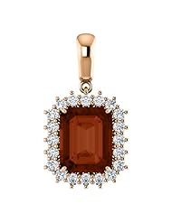 18K Rose Gold 10.00x8.00mm Emerald Cut Mozambique Garnet and Diamond Pendant -- LIFETIME WARRANTY