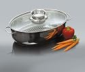 Axxentia 220465 Multibräter Edelstahl, mit Glasdeckel und Aromaknopf, Edelstahleinsatz, verkaplselter Sandwichboden, für alle Herdarten geeignet, Inhalt: 9 Liter, oval 38 cm