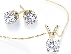 Diamond Solitaire Necklace & Diamond Stud Earrings Set 1/2 Carat (ctw) in 14K Yellow Gold