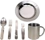 Camping Edelstahl Geschirrset Besteck + Teller + Tasse