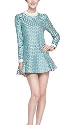 Turtleneck Short Long Sleeves Polyester Lace Babydoll Fall  Dress