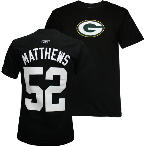 Reebok Green Bay Packers Clay Matthews Name & Number T-Shirt, Black, Small