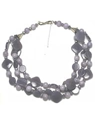 Gemwala Handmade 19" 3-Strand Sterling Silver and Purple Lapidolite Gemstone Necklace