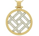 Ladies Circle Pendant with Pave Round Diamond Crossed Bar Center Diamond .78cttw