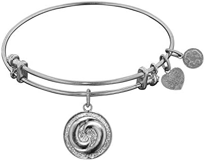 Angelica White Rhodium Over Brass Ying Yang Bangle Charm Bracelet 7.25" Adjust