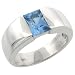 Sterling Silver 1.5 Carat Size Emerald Cut Blue Topaz Colored CZ Men's Solitaire Ring (Available in Sizes 8 to 13)