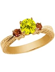 1.06 Ct Round Canary Diamond White Sapphire 18K Yellow Gold 3-Stone Ring