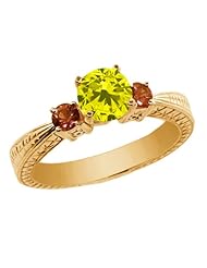 1.06 Ct Canary Diamond White Sapphire 925 Yellow Gold Plated Silver 3-Stone Ring