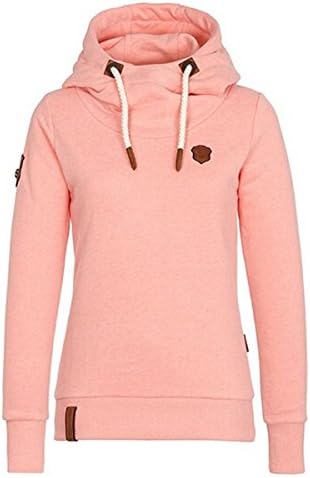 RH-C Women's Cotton High Collar Long Sleeve Fleece Hoodied Sweatshirt