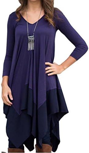 Ibagstyle Womens Asymmetrical Big Hem Causal Long Sleeve Tunic T-shirt Dress