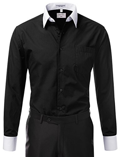 IDARBI Men's Two Tone Long Sleeve French Convertible Button Down Dress Shirt