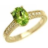 1.80ct Fine Green Peridot & Diamonds 14k Yellow Gold Ring