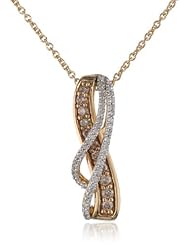 18k Gold Plated Sterling Silver Champagne and White Diamond Twist Pendant Necklace (1/3 Cttw, I-J Color, I2-I3 Clarity), 18"