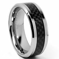 8MM Men's Tungsten Carbide Ring Wedding Band W/ Carbon Fiber Inaly size 10