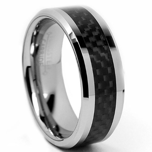 8MM Men's Tungsten Carbide Ring Wedding Band W/ Carbon Fiber Inaly sizes 5 to 15