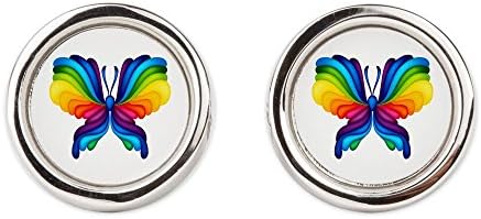 Cufflinks (Round) Rainbow Butterfly