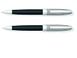 Cross Hamilton Ballpoint and Pencil Set, Chrome with Checkered Engraved Cap, Black Lacquer Barrel