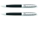 Cross Hamilton Ballpoint & Pencil Set, Chrome With Checkered Engraved Pattern Cap & Black Lacquer Barrel