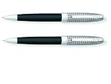 Cross Hamilton Ballpoint & Pencil Set, Chrome With Checkered Engraved Pattern Cap & Black Lacquer Barrel