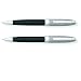 Cross Hamilton Ballpoint and Pencil Set, Chrome with Checkered Engraved Cap, Black Lacquer Barrel