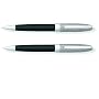 Cross Hamilton Ballpoint and Pencil Set, Chrome with Checkered Engraved Cap, Black Lacquer Barrel