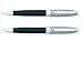 Cross Hamilton Ballpoint and Pencil Set, Chrome with Checkered Engraved Cap, Black Lacquer Barrel