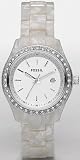 Fossil Women's ES2670 White Plastic Bracelet White Glitz Analog Dial Watch