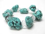Beautiful DaVinci Genuine Stone and Crystal Tuquoise Look Beaded Stretch Bracelet