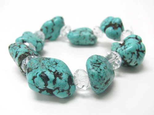 Beautiful DaVinci Genuine Stone and Crystal Tuquoise Look Beaded Stretch Bracelet