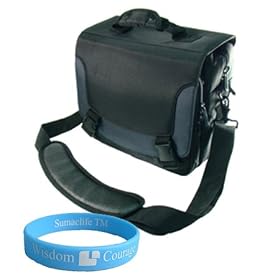 Black Blue Message Bag for Panasonic Hi-Def Camcorder like HDC-SD60K DC-TM700K SDR-H85K HDC-SD60S HDC-HS60 SD600 HDC-HS60 / HDC-TM60 / HDC-TM55 / HDC-SD60 HDC-SD20 / HDC-TM20 HDC-HS20 HDC-HS250 HDC-HS300 / HDC-TM300+SumacLife TM Wisdom Courage Wristband