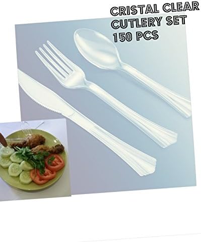 Disposable Cutlery Set- Clear- 150 pcs. 50-Fork, 50-Spoon, 50-Knife. Premium Look.
