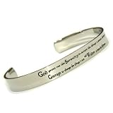SerenityPrayerCuffBracelet.HighPolishedStainlessSteelBracelet.GodgrantmetheSerenitytoacceptthethingsIcannotchange.CouragetochangethethingsIcanandWisdomtoknowtheDifference.Semi-adjustable.