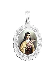 Saint Theresa - Scallopped Oval Medal "Color " - Available in Solid 14K Yellow Gold, White Gold, and Sterling Silver