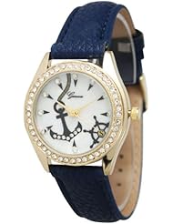 Womens Geneva Rhinestone-accented Anchor Leather Watch - Navy