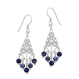  Sterling Silver Diamond Shaped Filigree French Wire Earrings with 5 Sodalite Drops