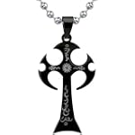 Sinister Elegance: Surgical Stainless Steel Gunmetal Finish Gothic Warrior Cross Pendant on a Steel Ball Chain for Men