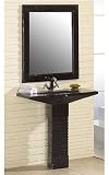 Dreamline Stone Pedestal w/ Integral Sink and Matching Stone Mirror, 31 1/2 W x 17 5/8 D x 35 3/8 H, Nero Marquina