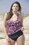 Black and Berry Swirl Plus Size Halter Top - Women's Swimwear Plus Size Swimsuit