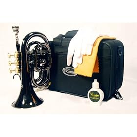 Barcelona Bb Pocket Trumpet with Case, Polishing Cloth, Gloves, and Valve Oil - Black
