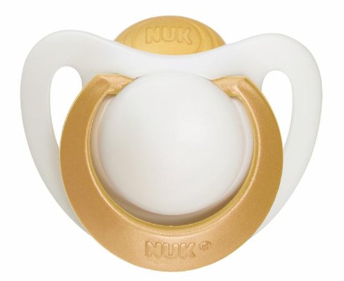 NUK 10171042 Latex Beruhigungssauger (Schnuller) Genius Extrasoft, mehr Freiraum, versenkter Greifring, Gr&ouml;&szlig;e 1 (0-6 Monate), BPA-frei, 1 St&uuml;ck, gold
