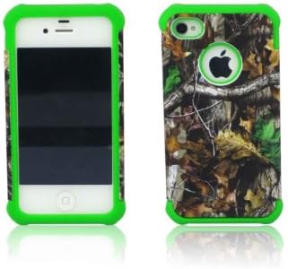 For Iphone 4 4s a Range of Hybrid 2 in 1 Case Hard Rubberized Case Outside and Soft Gel Inside Snap on Cover (Camo Oak Tree Green Gel)