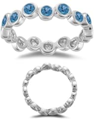 0.77 Cts Swiss Blue Topaz Seven Stone Stack Band in 14K White Gold