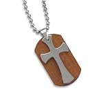 22 Stainless Steel Bead Necklace with Rosewood and Tungsten Carbide Cross