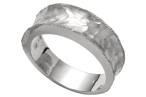 14K White Gold Hand-Crafted Matte and Hammered-Finish Band.