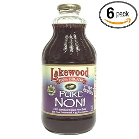 Lakewood Organic PURE Noni Juice, 32-Ounce Bottles (Pack of 6)