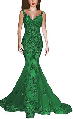 Juhabridal Open Back Lace Appliques Mermaid Evening Dresses Spaghetti Straps JHB029