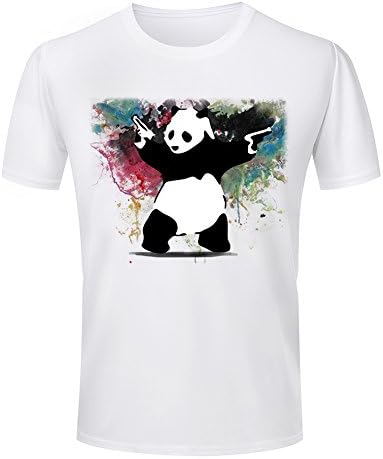 TTOKS Men's 3d Printing Round Neck Short Sleeve Banksy Panda Guns Funny T-shirt