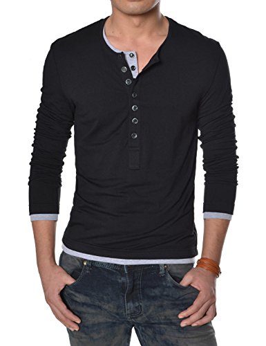 TheLees Mens Casual Long Sleeve Layered Style Button Tshirts